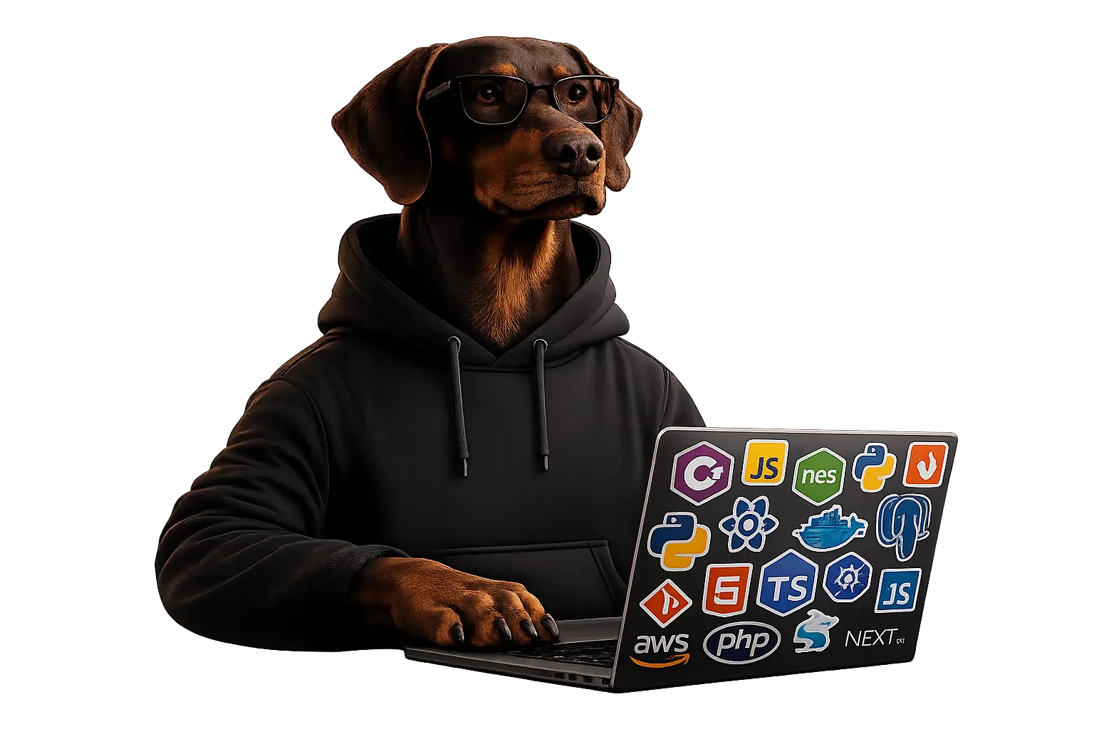 Mascota BHENAO programando en un portátil